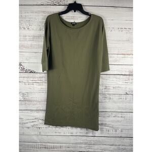 Anna Lane Dress Women's Large Green 3/4 Sleeve Cotton Spandex Casual Minimalist